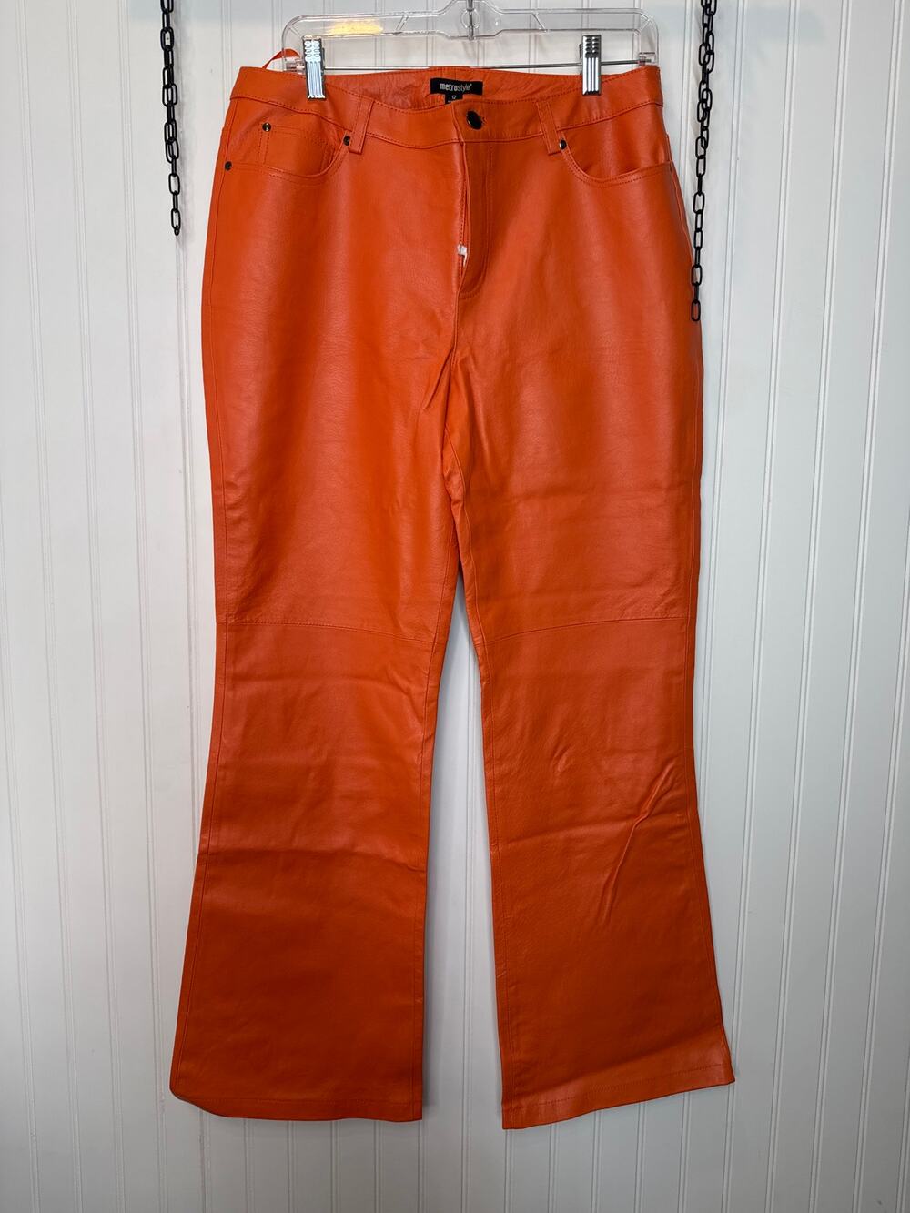 NWT Metrostyle Orange Genuine Leather Women’s Pants Straight Leg Casual Size 12